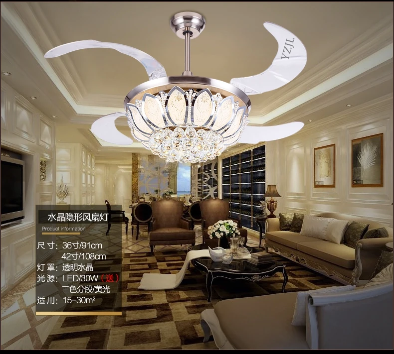 42 дюймовый вентилятор Хрустальная люстра огни гостиной столовой минимализм