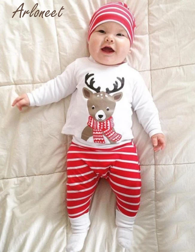 2017 Модные топы с рождественским принтом оленя для новорожденных мальчиков и