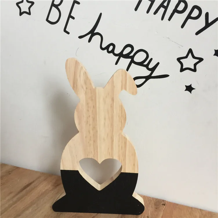 Black Love Rabbit Скандинавский стиль деревянные полые Звезды Любовь Кролик фигурки кроликов Детская комната украшения - Цвет: Black Love Rabbit