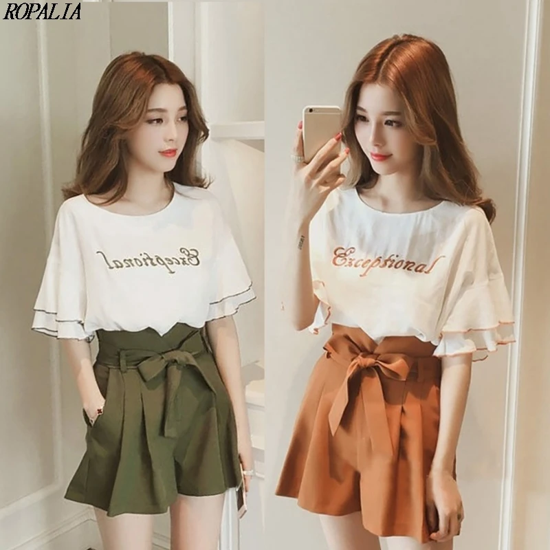 Женский комплект из 2 предметов топ с круглым вырезом и коротким рукавом