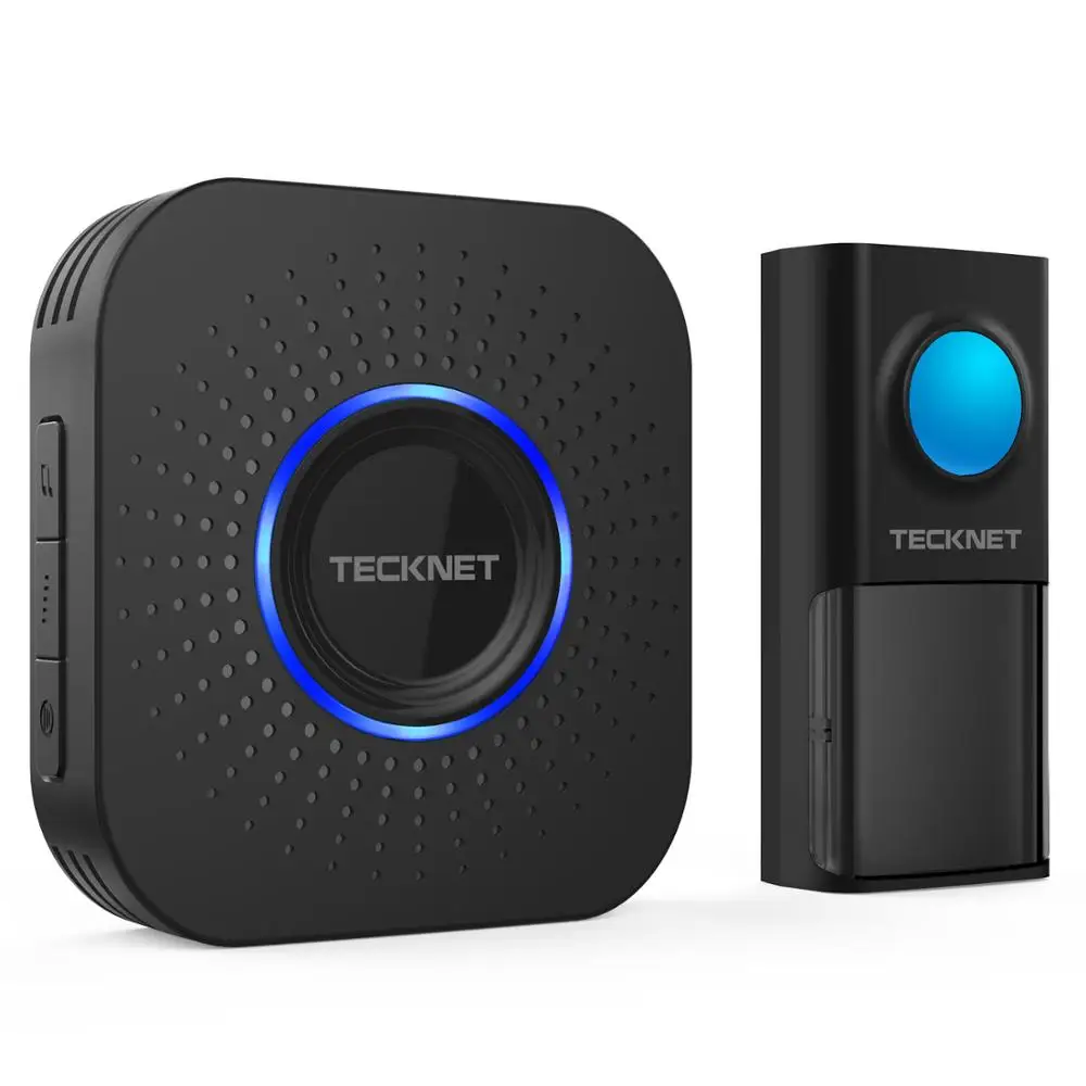 Black TeckNet беспроводной дверной звонок беспроводной 150 м дверной звонок комплект IP55 Водонепроницаемый светодиодный индикатор 58 мелодий EU/UK Plug - Цвет: Black
