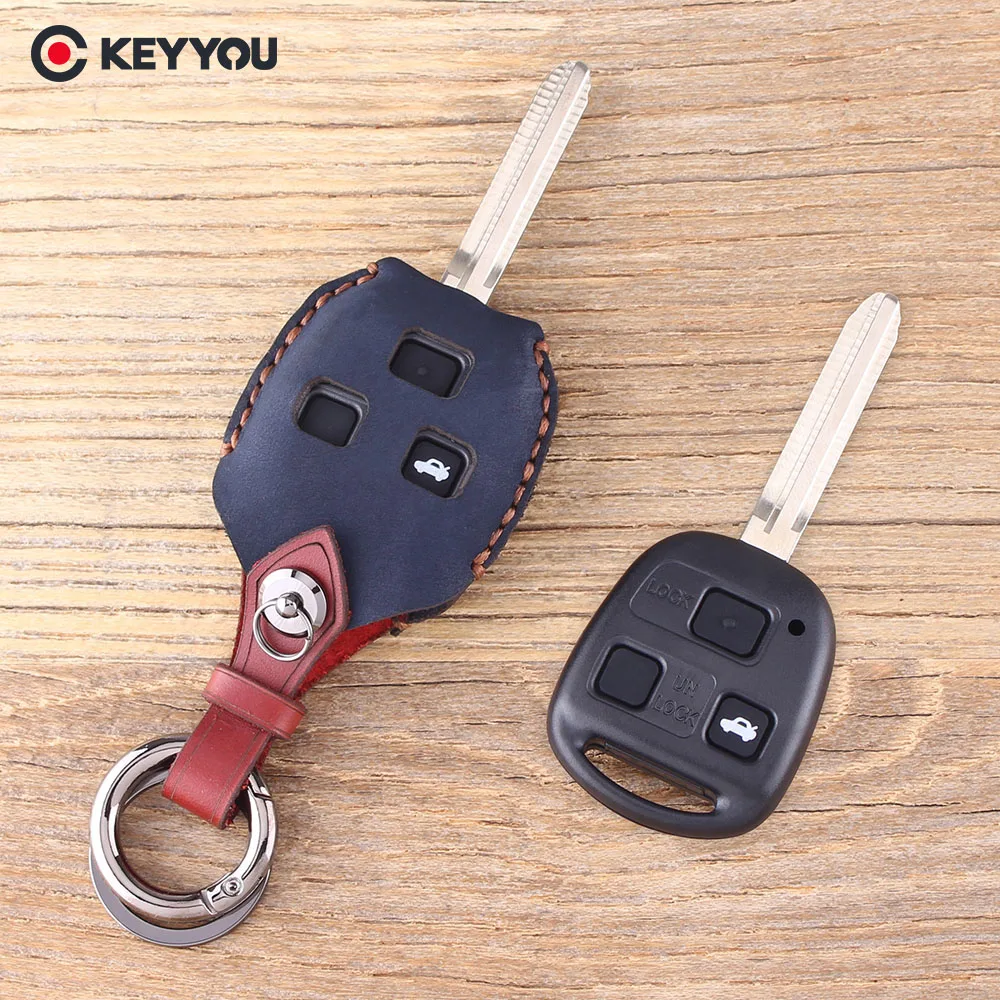 Кожаный чехол для ключей KEYYOU 3 кнопки защитный Toyota Camry Land Cruiser FJ дистанционный Fob |