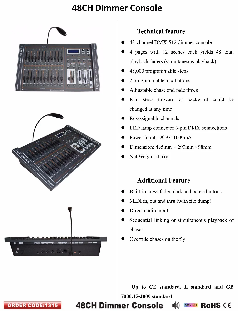 Сценическое освещение диммер контроллер по протоколу DMX 512 консоль для Регулирование яркости 48CHS с 96000 программы шагов