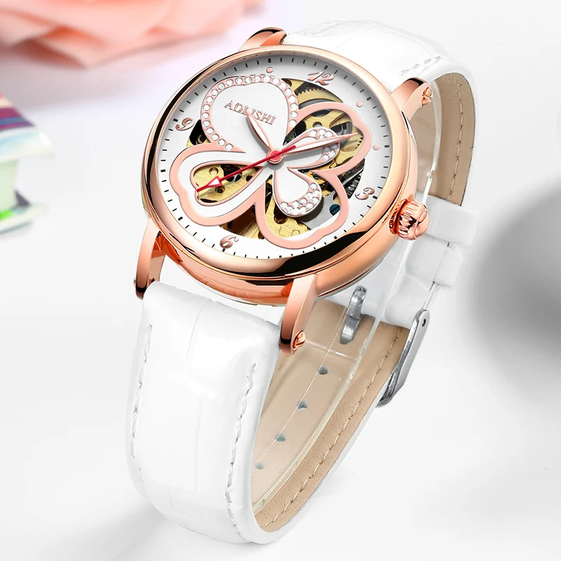 Muhsein новые модные женские часы четырехлистного клевера полностью автоматические