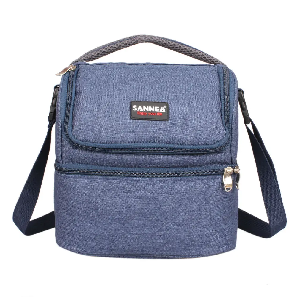 Nevy blue SANNE 7L двухъярусная термоизолированная сумка для обеда Оксфорд полиэстер изолированная сумка для обеда для работы на открытом воздухе Портативная сумка для обеда для пикника - Цвет: Nevy blue