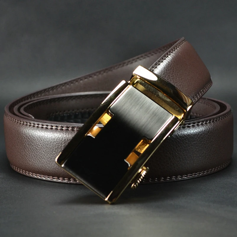 Женские ремни из натуральной кожи с золотой автоматической пряжкой модный