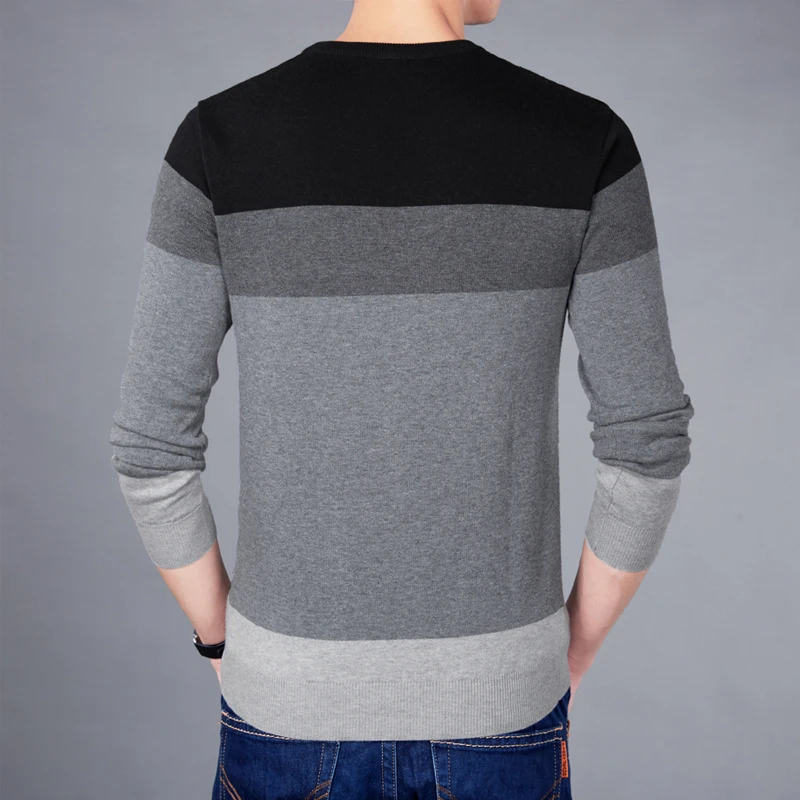2022 Autumn Fashion Brand Casual Sweater O-Neck Striped Slim Fit Mens Sweaters Pullovers Men Pull Homme Contrast Color Knitwear | Мужская