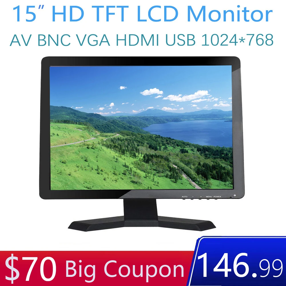 15 дюймовый монитор TFT дисплей 1024*768 HD Видео Аудио AV BNC USB VGA HDMI для систем