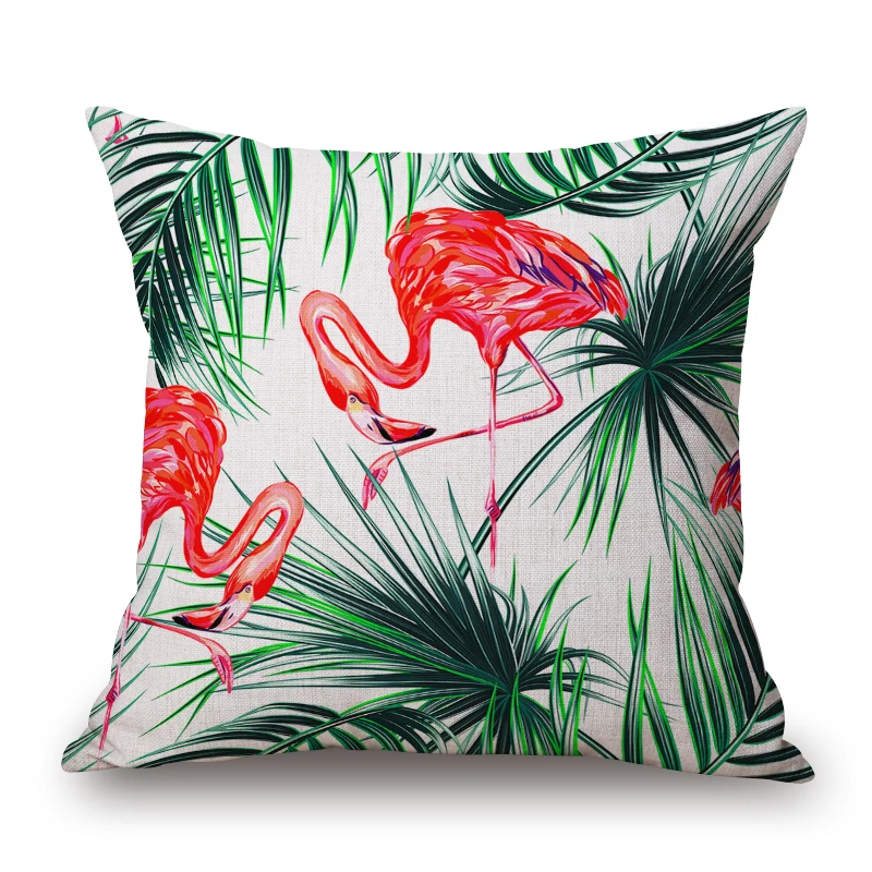 jungle bird chaise chair sofa cushion cover flamingo throw pillow case green leaf almofada tropical decoration cojines for home | Дом и сад