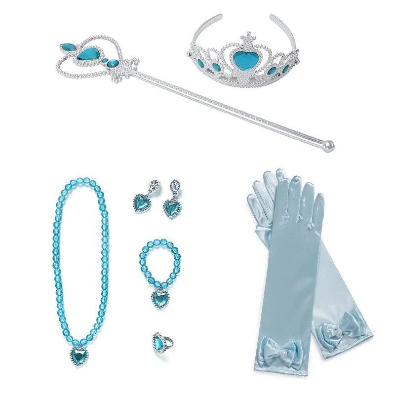Blue 9 Pcs Set MUABABY/летние платья Русалочки для девочек; костюм принцессы с расклешенными рукавами; детская одежда для фотосессии на Хэллоуин, карнавал, вечеринку - Цвет: Blue 9 Pcs Set