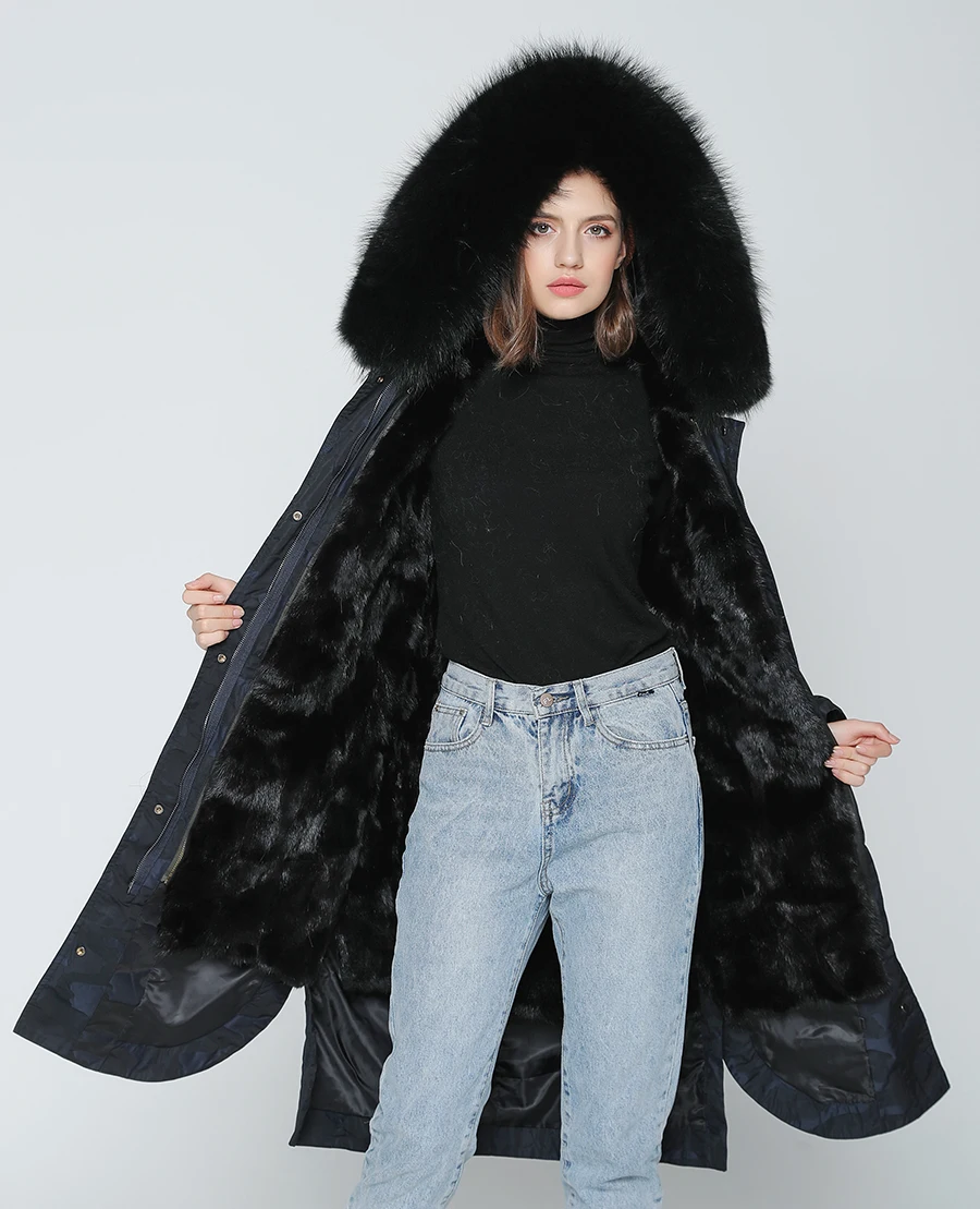 OFTBUY,, пальто с натуральным мехом, X-long, Камуфляжная парка, зимняя куртка для женщин, большой воротник из натурального меха енота, капюшон, подкладка из натурального меха норки