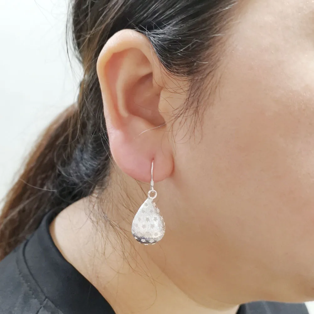 Elegant ladies 925 sterling silver earring frosted drop pendant design real earrings party charm jewelry Valentine's gift | Украшения и