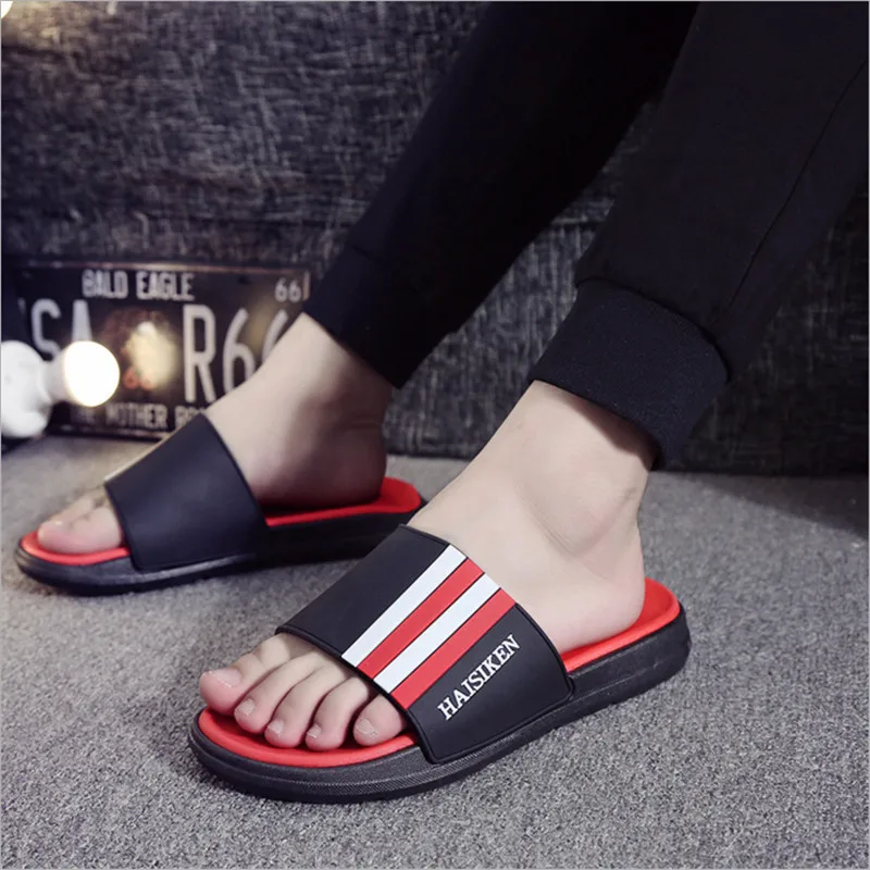 Slippers Men Shoes EVA Man Woman Couple Flip Flops Soft Black Red Stripes Casual Summer Male Chinelo Masculino