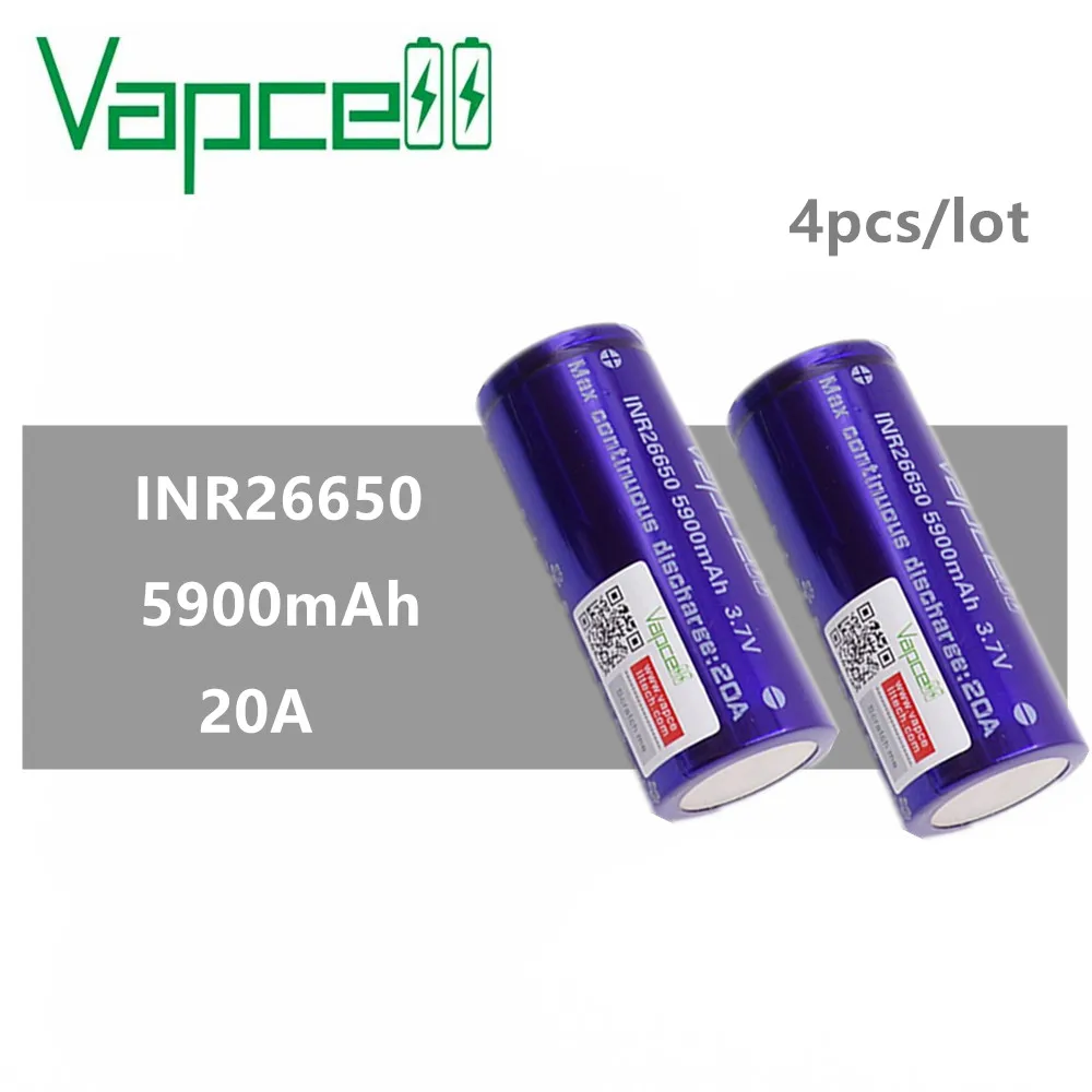4 шт. VAPCELL INR26650 5900 мАч 20A аккумуляторная батарея INR 26650 большой емкости E CIG IMR vs
