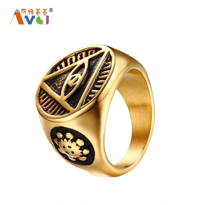 Amgj под старину Для мужчин кольцо Треугольники Всевидящее Око Иллюминаты