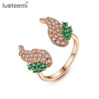 luoteemi adjustable open ring for women party dating colorful cz wing shaped rose gold color female anillos mujer christmas gift