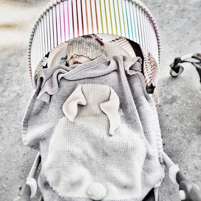 2016 новые осенние детские одеяла милые Серые вязаные пеленки с кроликом для