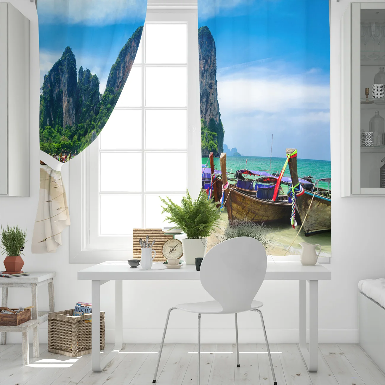 Curtains Thailand Beach Landscape Island Rock Boat Window Curtain Living Room Bedroom Home Decoration Panel Treatment | Дом и сад