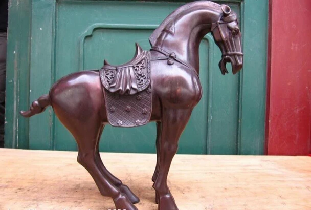 

song voge gem S0737 12"Chinese vintage Pure Bronze Carved Lucky Tang Horse