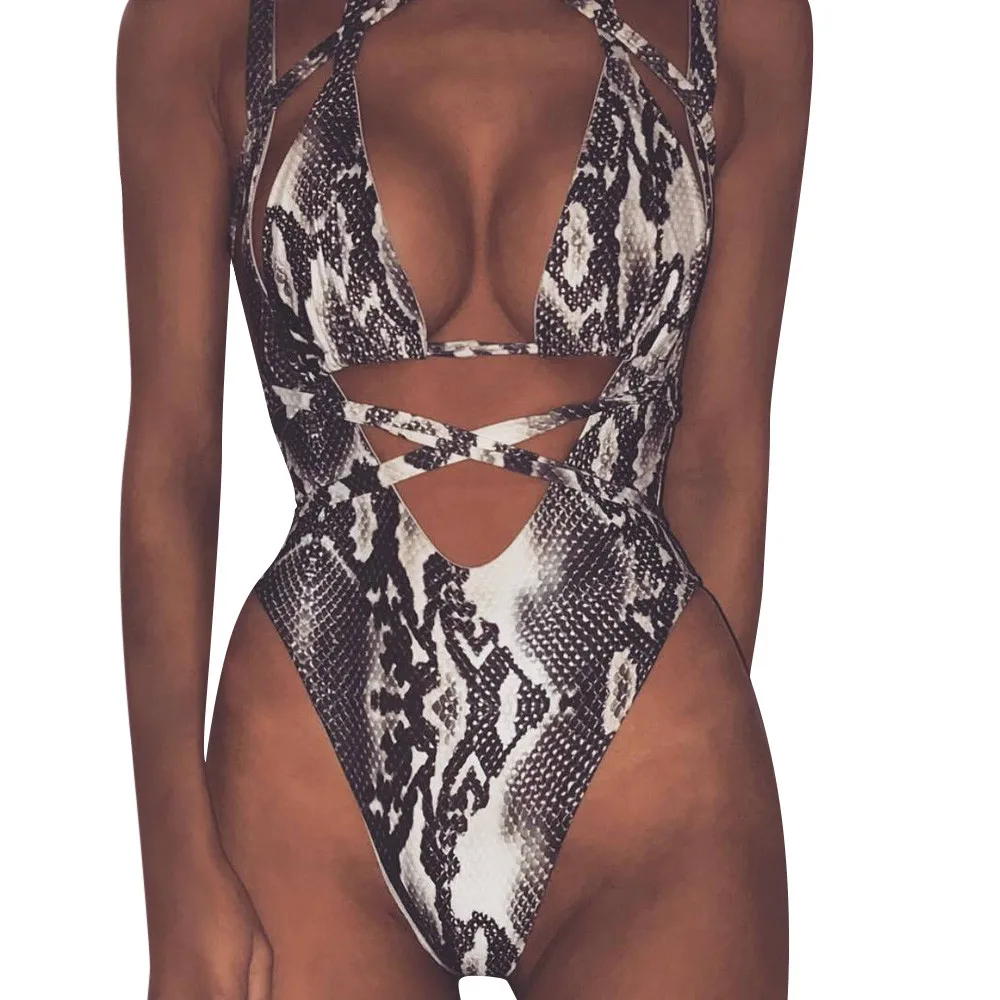 Женский купальный костюм цельный бандажный купальник монокини бикини с пуш ап