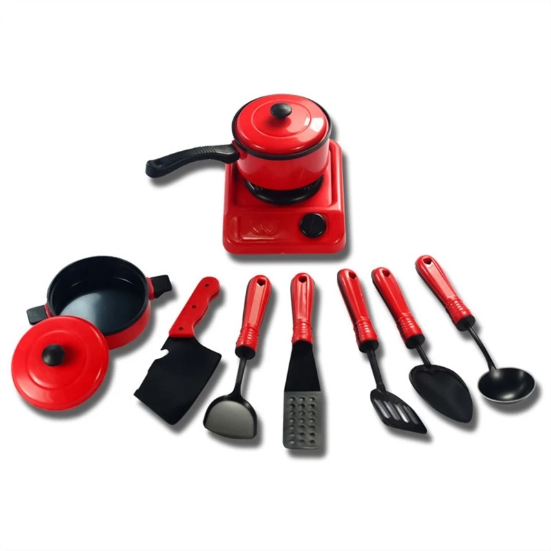 red color 9 pcs 13 шт., детские мини-кухонные игрушки, наборы кухонных принадлежностей, кастрюли, сковородки для детей, играть в посуду, Набор игрушечных игрушек для девочек, игрушки для детей - Цвет: red color 9 pcs