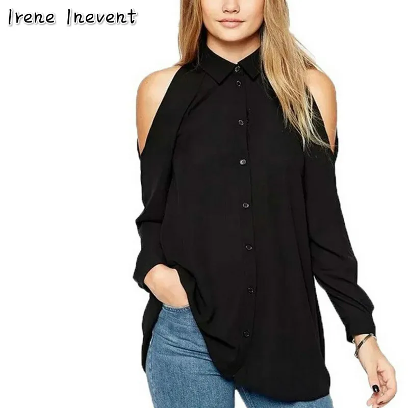 Ирен inevent Осень Черный Блузки для малышек с открытыми плечами Рубашки длинными