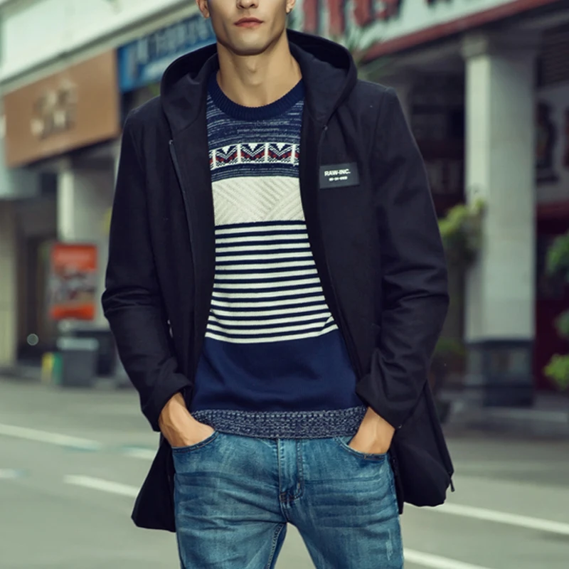 Мужчины Шерсть Гороха Пальто 2016 Теплые Мужские С Капюшоном Шерстяное долго