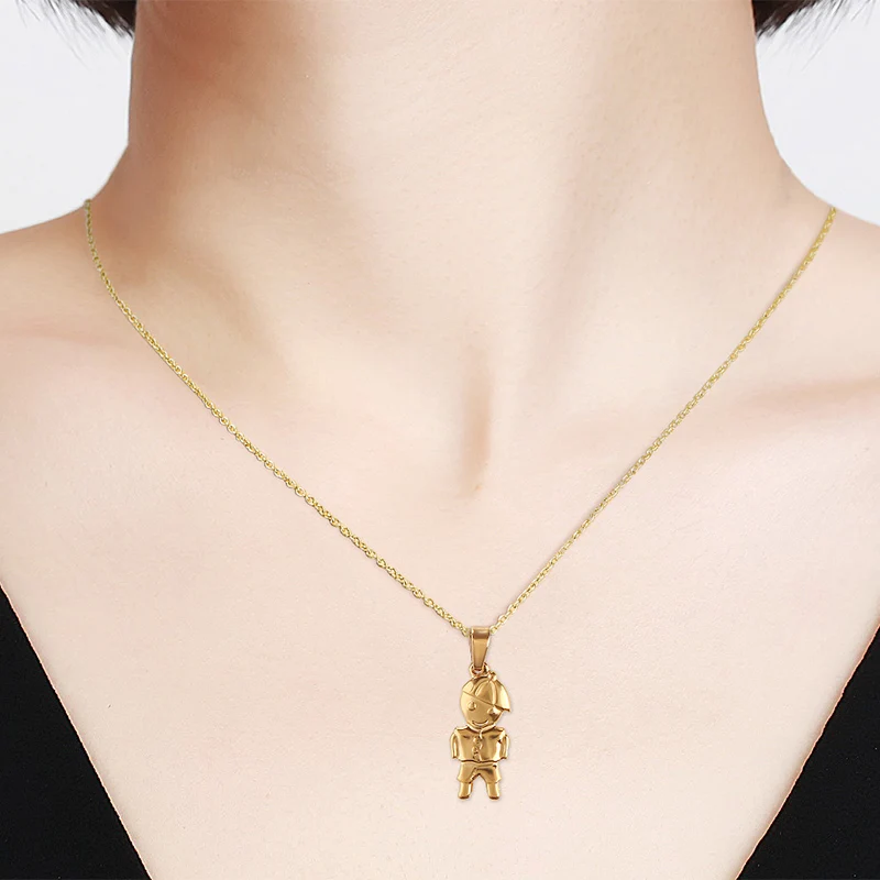 ZFVB Gold color Women Boys Pendant Necklaces Stainless Steel Cute Son Chokers Necklace Pendants Jewelry Bijoux Gift | Украшения и