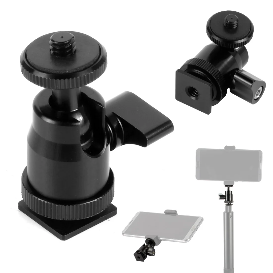 Алюминиевый сплав 360 Вращающийся Кронштейн для камеры Gopro штатив светодиодный светильник держатель вспышки шаровая Головка адаптер Горячий башмак крепление с замком