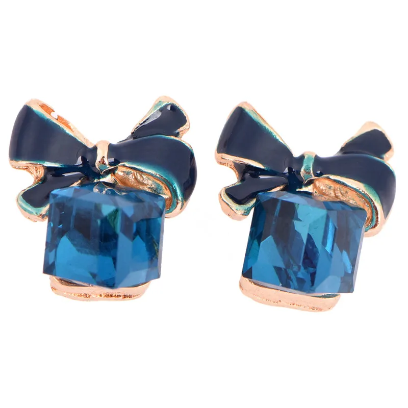 Милые синие квадратные серьги в форме банта подарок висячие с кристаллами для