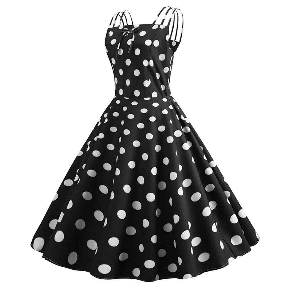 Летние женские платья Хепберн ретро халат винтажные платья Vestidos 50s 60s рокабилли Pin Up черный горошек Свинг платья