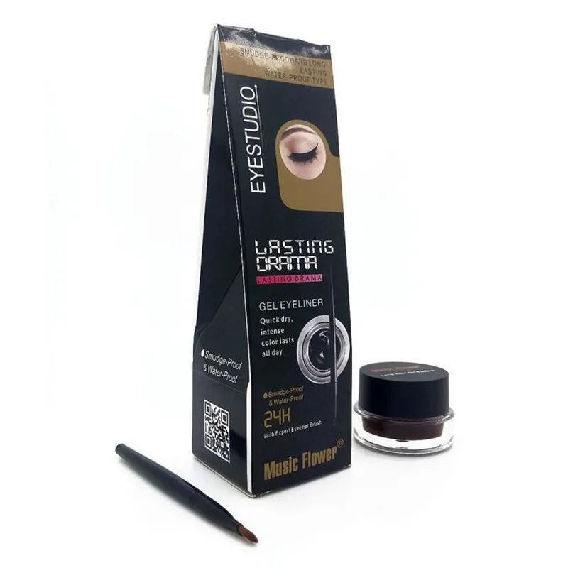 Водостойкая черная гель подводка для макияжа глаз гелевая с кистью стойкость до