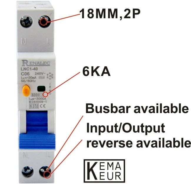RCBO LNC1 40 6KA 40A AC Тип KEMA CERTIFIIED выключатель остаточного тока|Автоматические