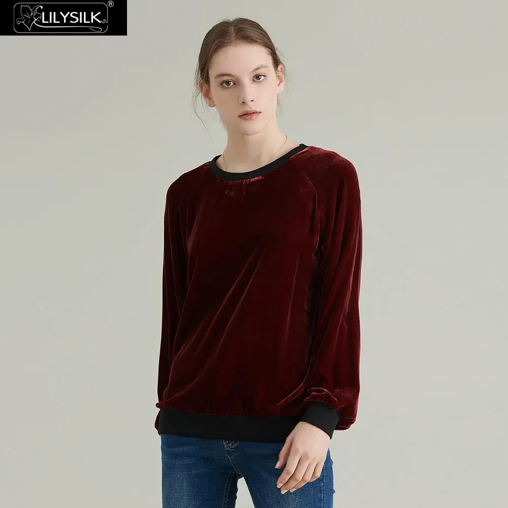 LilySilk Шелковый топ с круглым вырезом бархатный женский новый бесплатная доставка