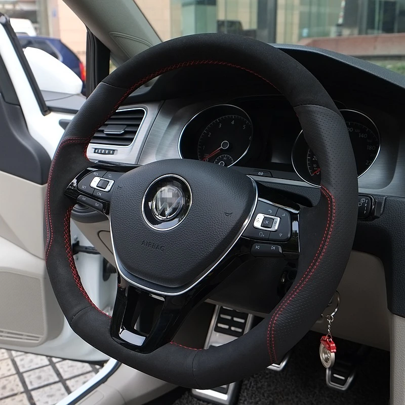 Ручная работа черная замша черный кожаный чехол на руль для Volkswagen VW Golf 7 Mk7 новый