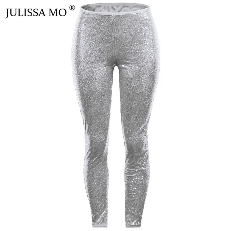 silver Julissa mo Брюки с блестками женские блестящие сексуальные брюки-карандаш с высокой талией модные рождественские облегающие леггинсы больших размеров - Цвет: silver