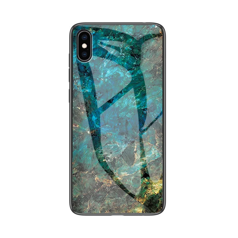 Emerald-Green FLOVEME чехол из мраморного стекла для iPhone X XR XS MAX чехол для телефона для iPhone 7 8 6 6s Plus чехол s Закаленное стекло Coque Capa - Цвет: Emerald-Green