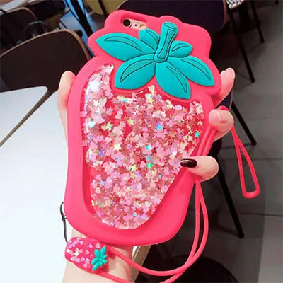 GlamPhone чехол 3D Клубника жидкий зыбучий песок Прозрачный блестящий чехол для iPhone X 8 6s 6 7 Plus мягкие силиконовые чехлы - Цвет: rose red