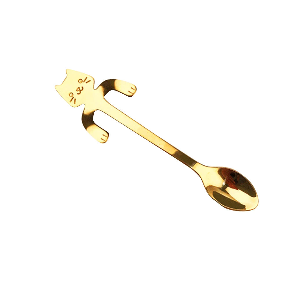 Gold Милая Мини кофейная, чайная ложка с кошкой 304 из нержавеющей стали, подвесная ложка, многоразовая ручка, совок, портативная посуда, кухонный гаджет P20 - Цвет: Gold