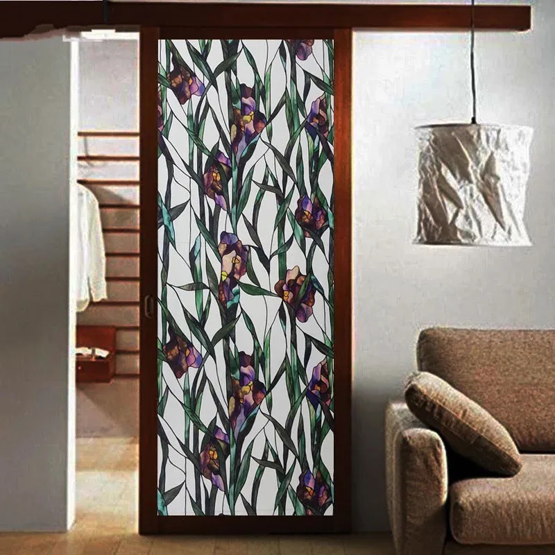 

Width 92cm Stained Flower window Privacy film glass sticker decorative film Opaque Static Cling Sliding door bathroom Home Decor