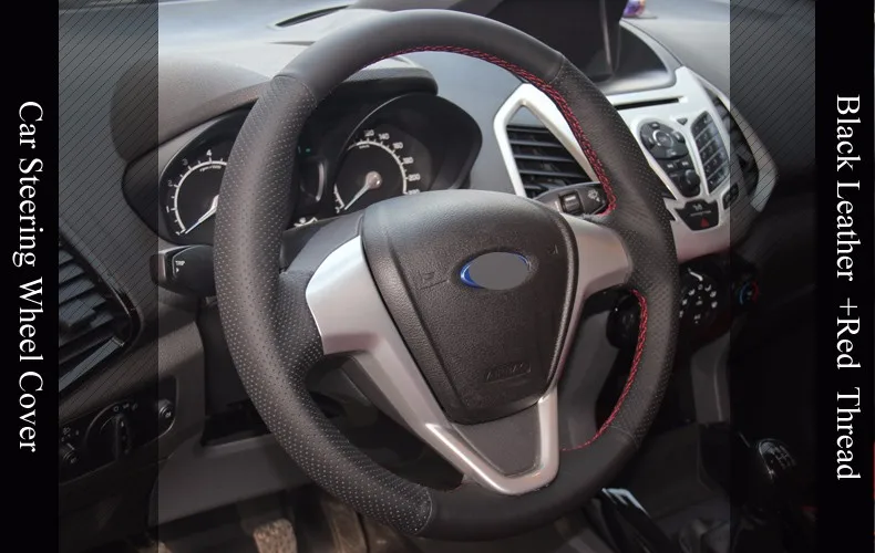 LQTENLEO черная искусственная кожа чехол на руль для Ford Fiesta 2008- Figo 2012- Ecosport 2013- B-Max 2011