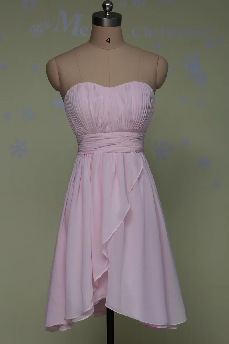Короткие Розовые Платья Невесты Плиссе Милая Line Шифон Свадебные Партии robe