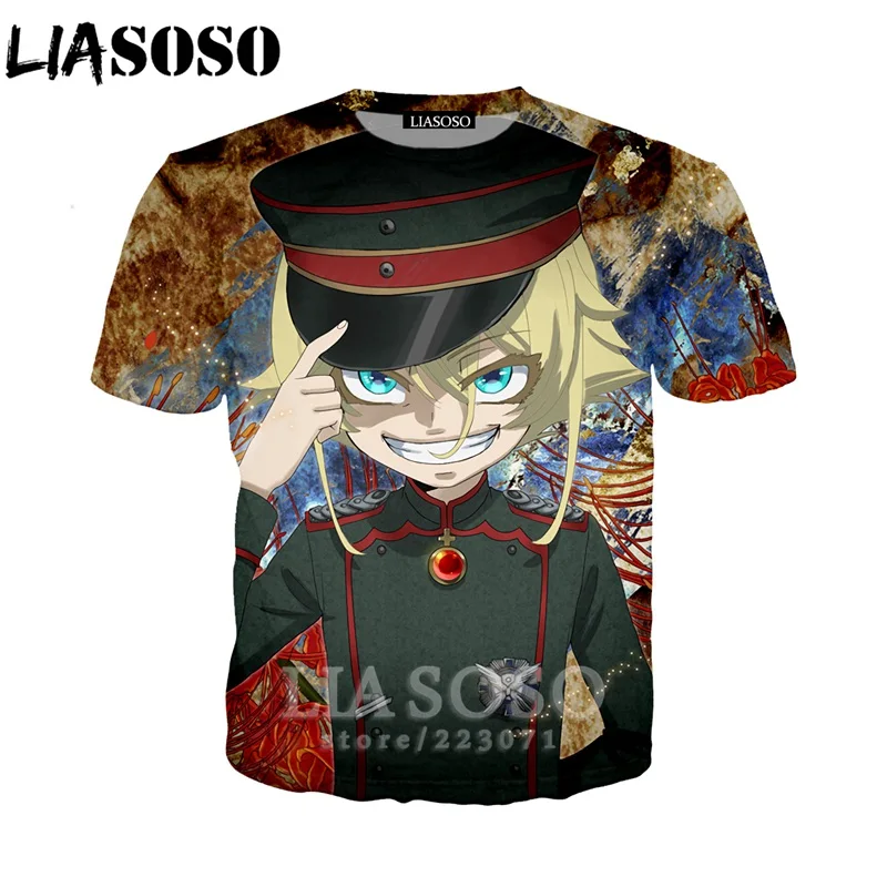 LIASOSO, летняя мужская и женская толстовка, 3D принт, аниме, Youjo Senki Saga of Tanya the Evil, футболка, короткий рукав, топ, пуловер, B086-03 - Цвет: 2