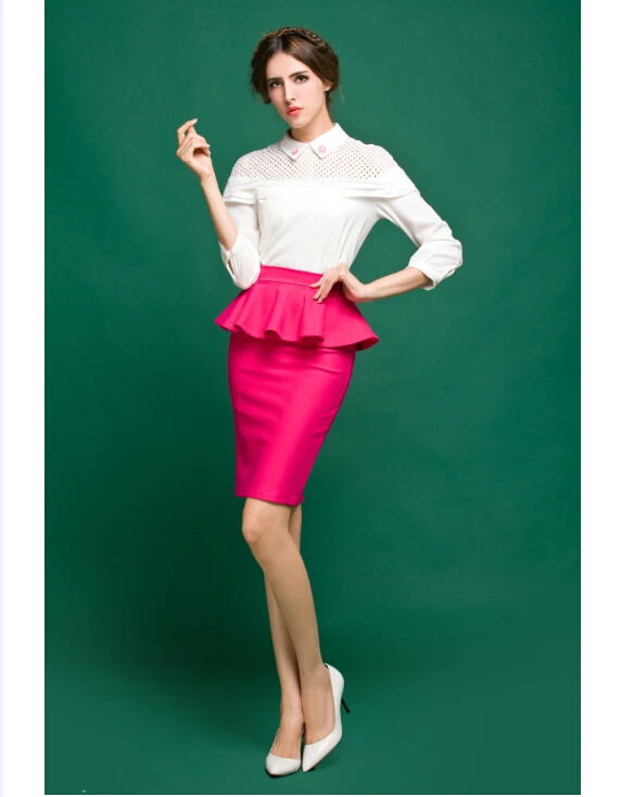 

Plus Size 5XL 6XL 7XL 8XL Bodycon High Waist Peplum Pencil Skirt Ladies Vintage Retro Fashion Midi Pencil Skirts Khaki Saias