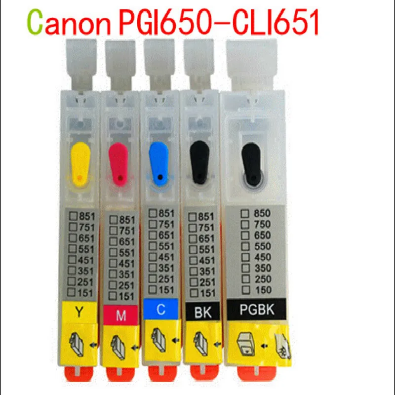 5 color пуст с чипом арк pgi650 cli651 принтер многоразового картридж для canon pixma ip7260 mg5460 nx926