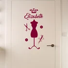 Модные наклейки на стену для девочек, персонализированный манекен, корона, шитье любого имени, Виниловая наклейка на стену, наклейка, украшение для двери дома, Фреска S165
