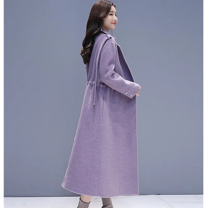 

UHYTGF New fashion long outerwear Women Autumn Winter Wool jacket Elegant Ladies Standing collar Slim Woolen coats plus size1089