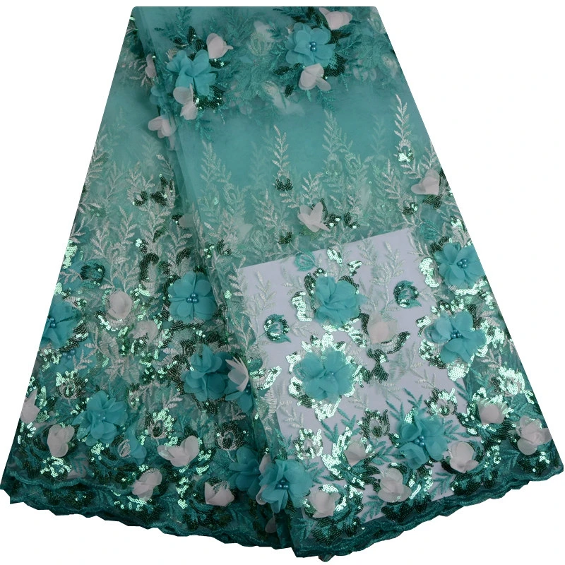 

2018 New Fashion French Lace 3D Flower Applique Embroidered Tulle Lace With Beads Sequins Fabric For Party Dress 5 Yard/Lot 888B