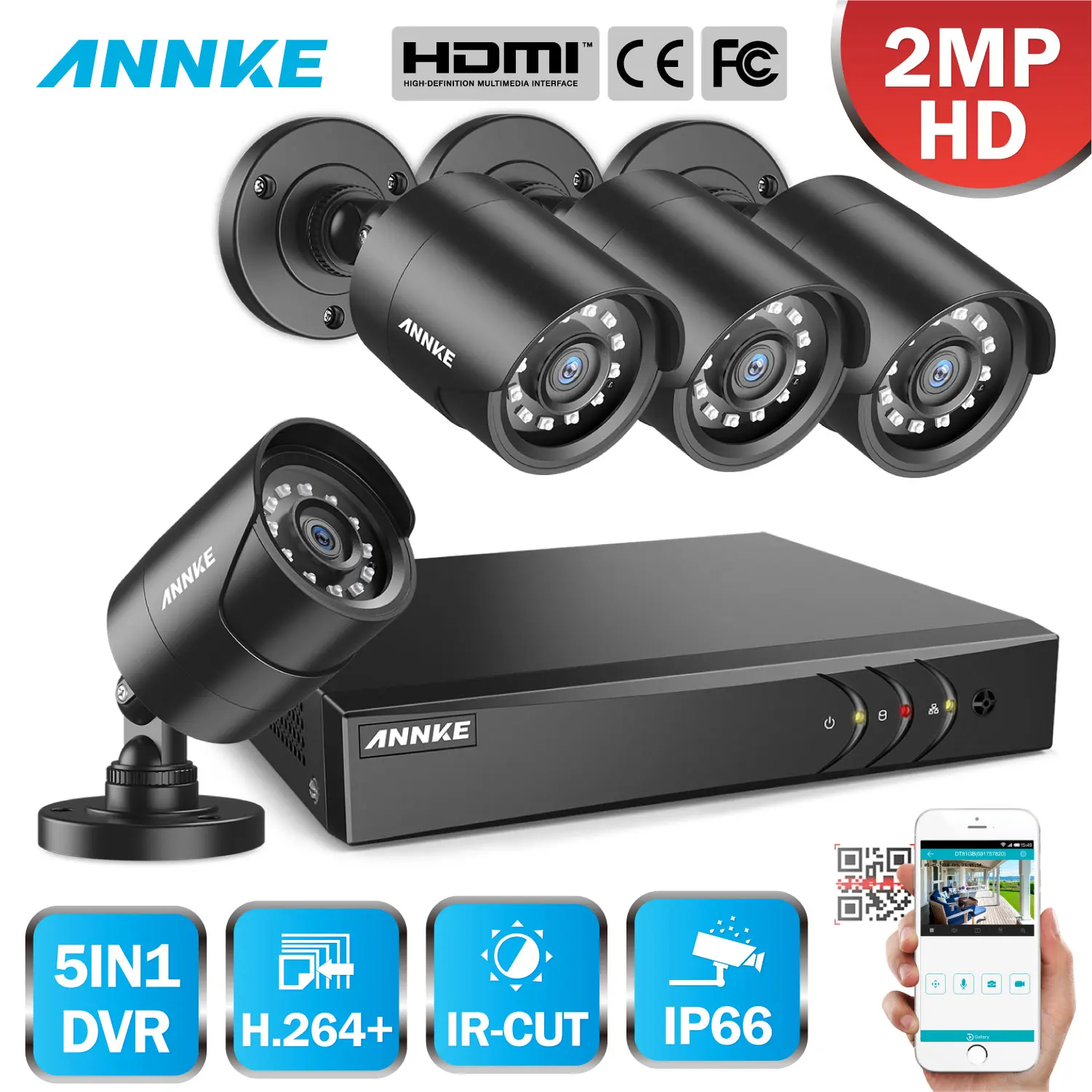 Камера видеонаблюдения ANNKE 1080P 4 шт. водонепроницаемая 2 Мп HD TVI Bullet camera s комплект