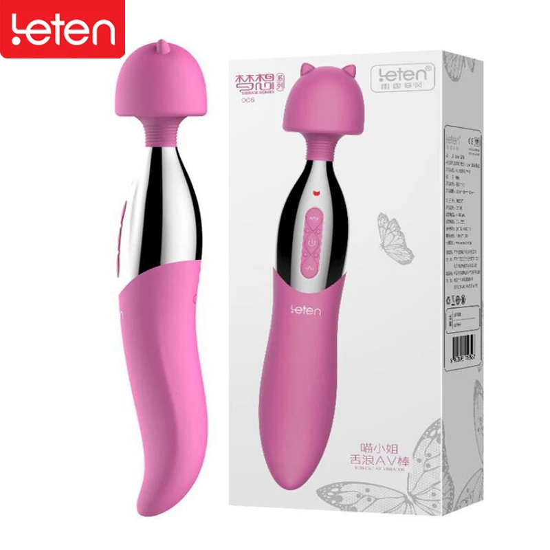 Leten двойной головкой G Spot Дилдо Вибратор для женщин кошка в форме языка волшебная